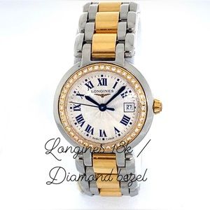 Longines PrimaLuna 18k Gold Steel DIamond Cream Dial Ladies Watch
